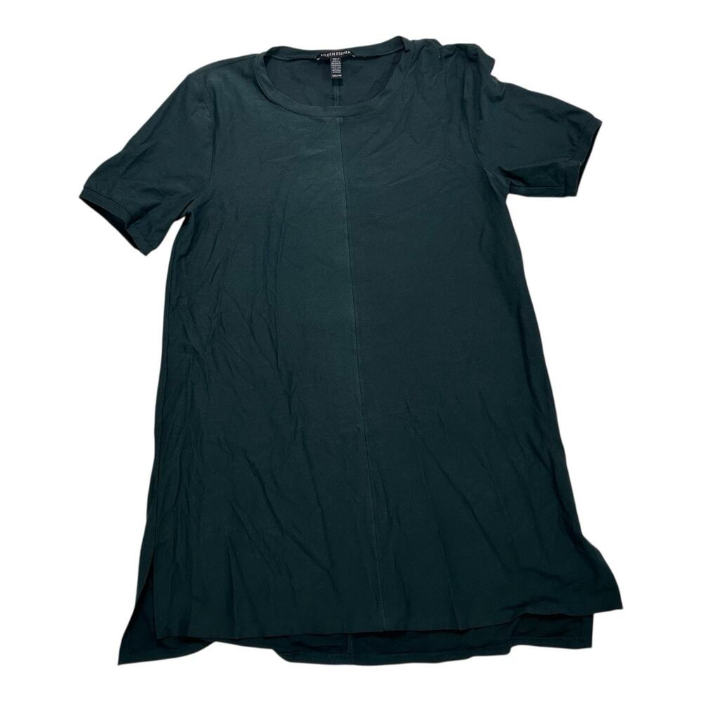 Eileen Fisher Women's XxS Teal Top Shirt Tunic Lightweight Short Sleeve Crepe